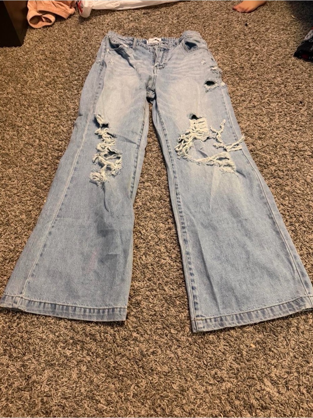 Light Blue Distressed Wide-Leg Women’s Jeans
